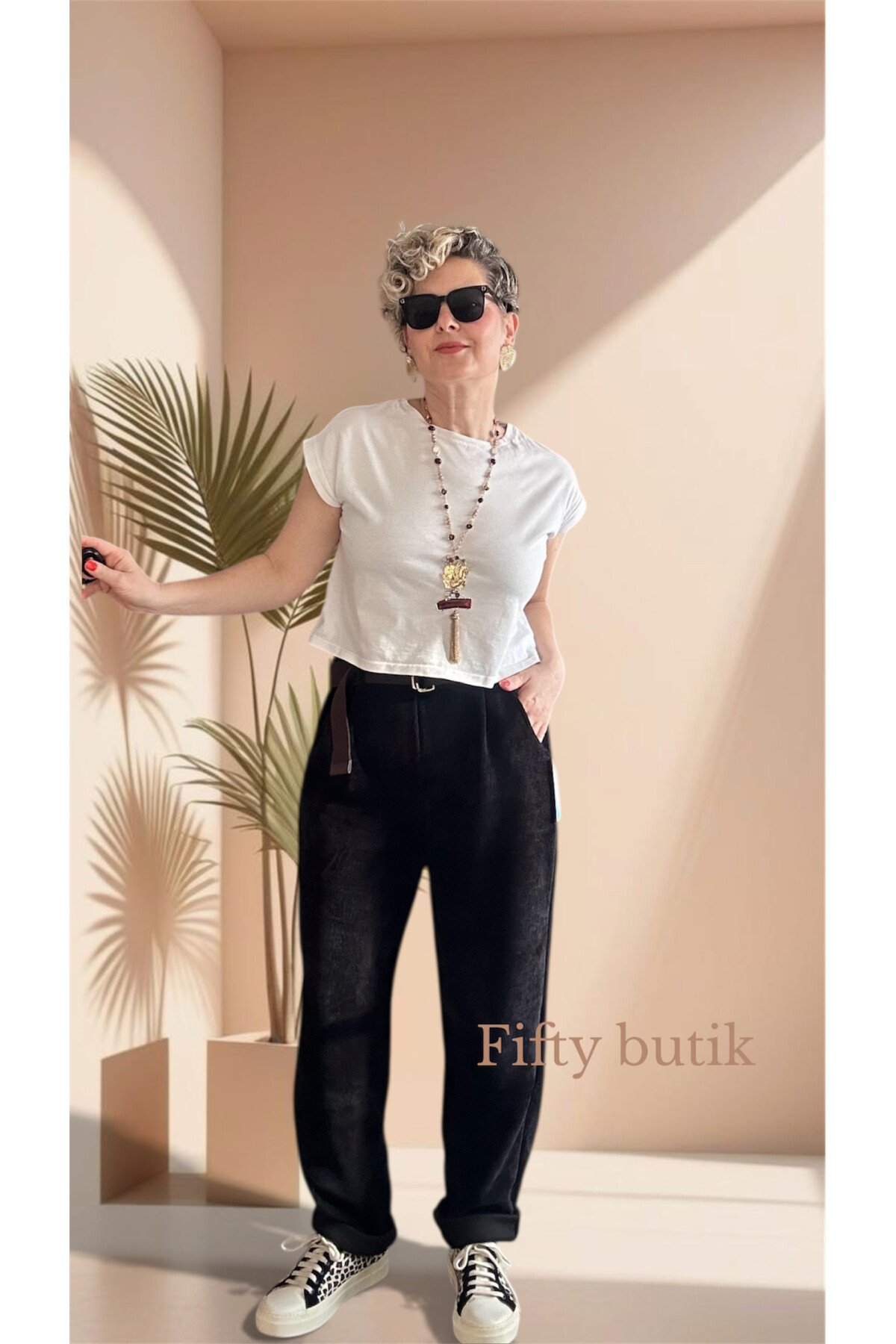 Pierro İtalyan Şönil Kemerli Havuç Pantolon Siyah