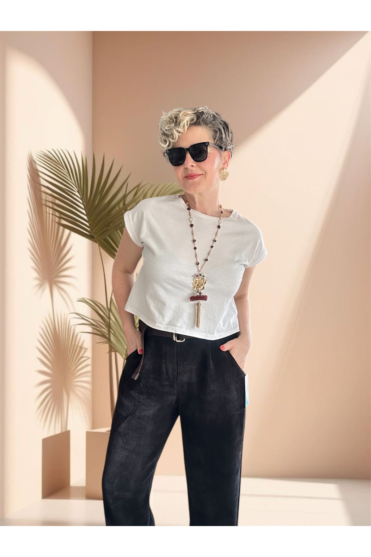 Pierro İtalyan Şönil Kemerli Havuç Pantolon Siyah