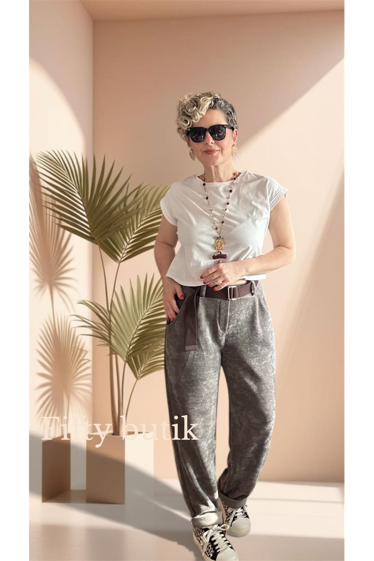 Pierro İtalyan Şönil Kemerli Havuç Pantolon Vizon