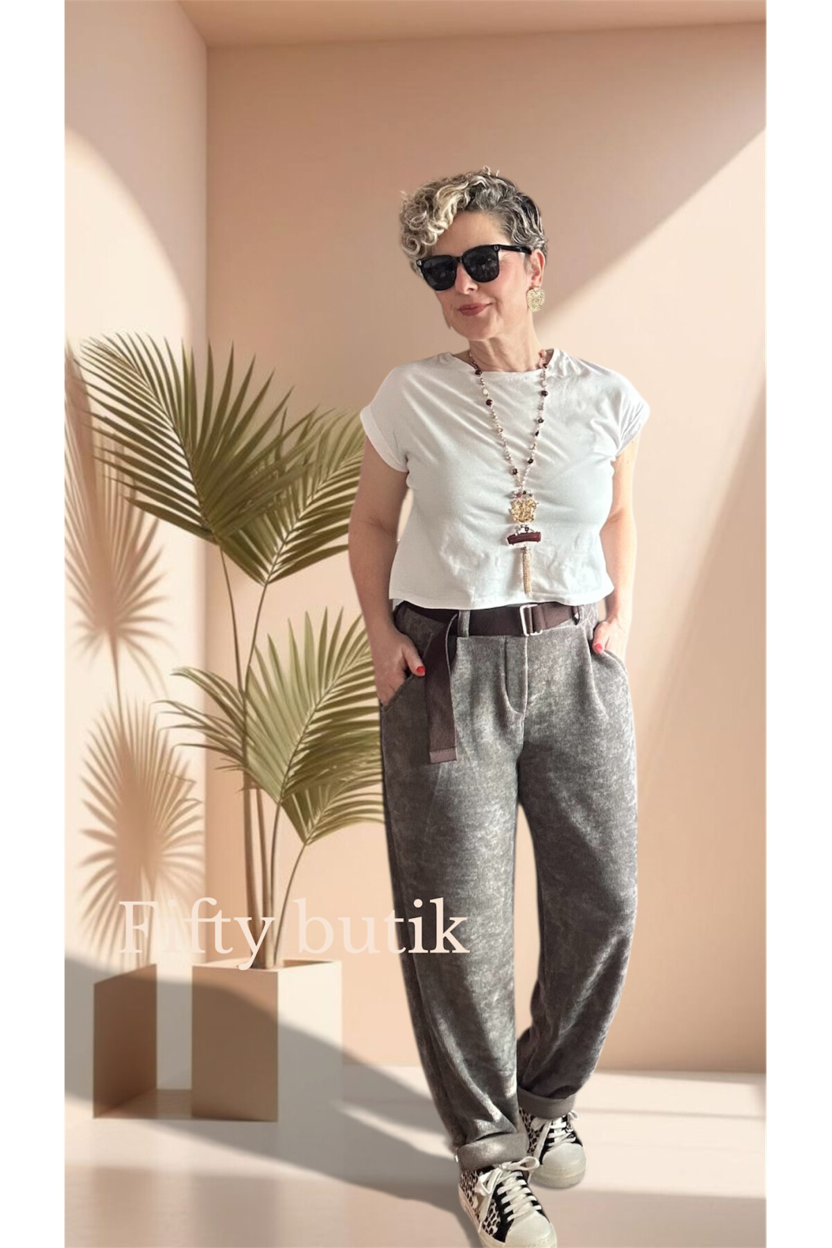 Pierro İtalyan Şönil Kemerli Havuç Pantolon Vizon