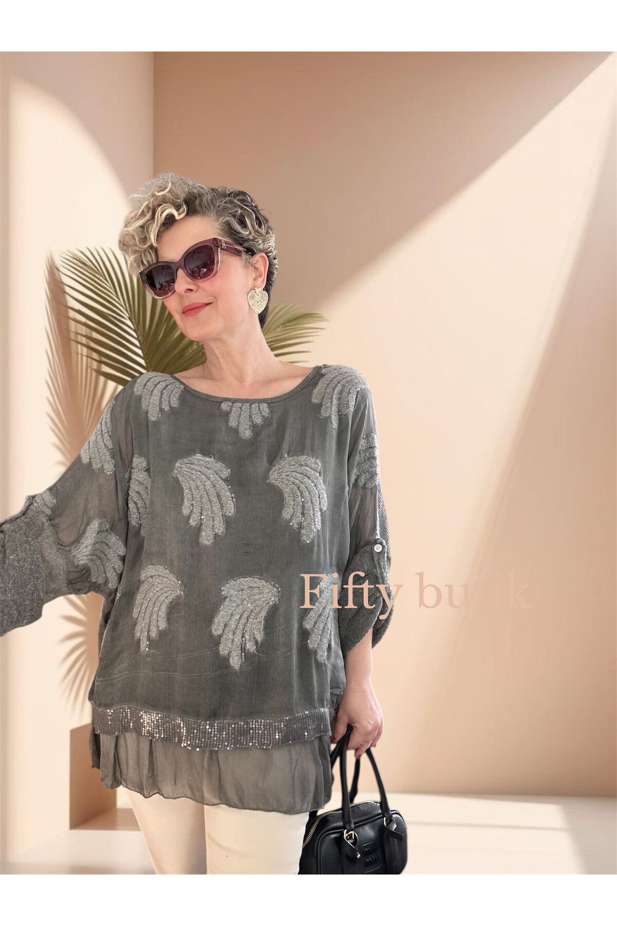 Pitti İthal Pul Payet İşleme Detay Triko Bluz Antrasit