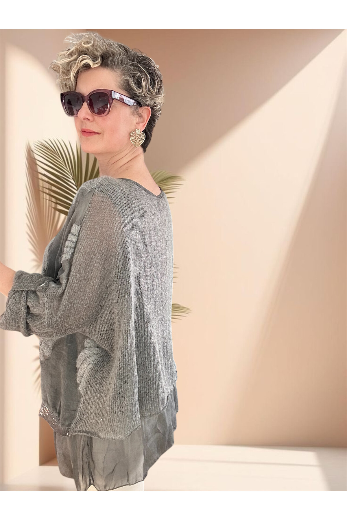 Pitti İthal Pul Payet İşleme Detay Triko Bluz Antrasit