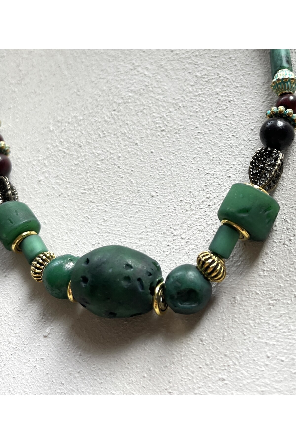 Ragis Pirinç Cam Etnik Kolye Yeşil