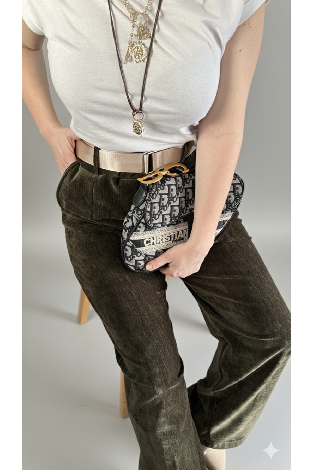 Rella İtalyan Şönil Kemerli Palazzo Pantolon Haki