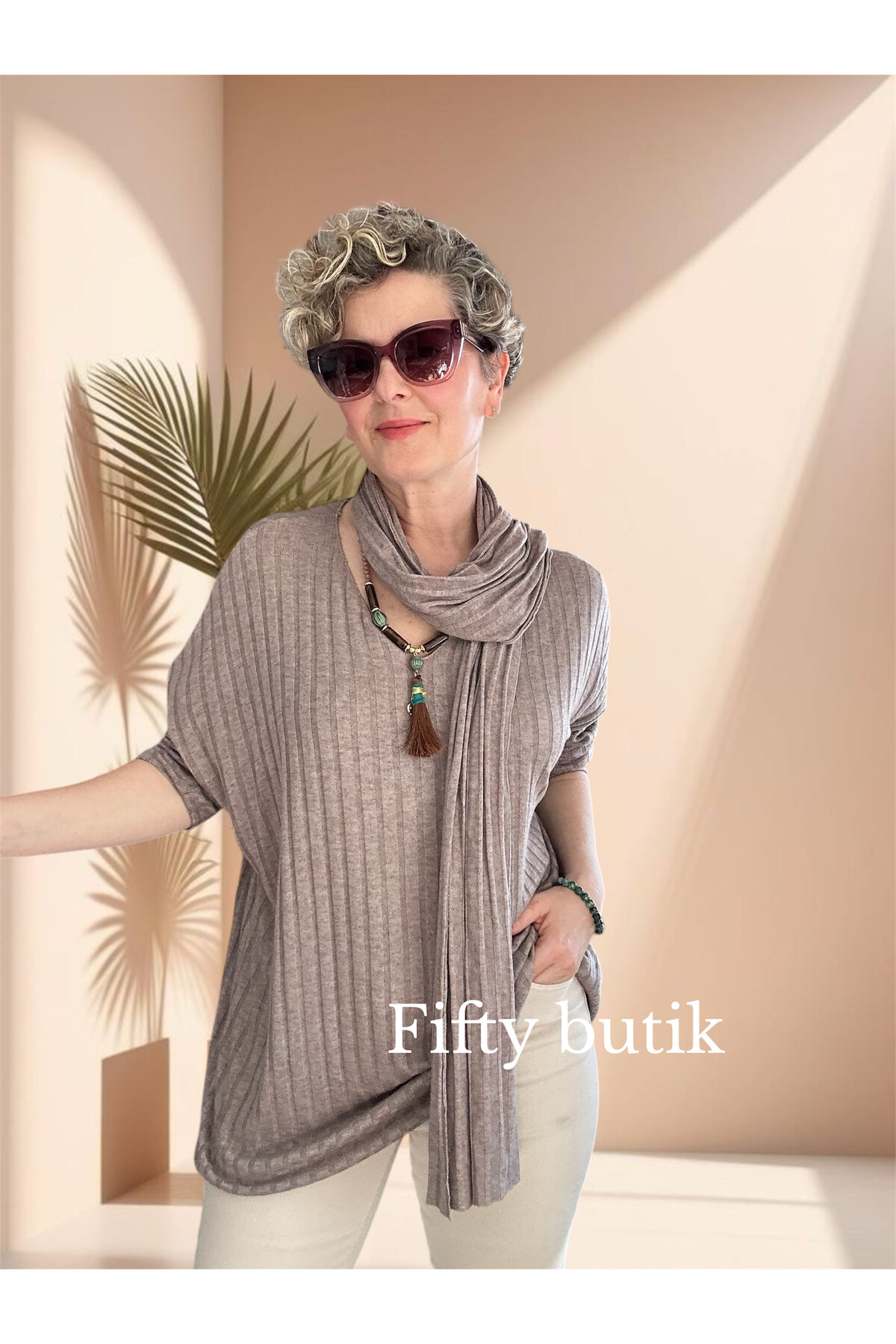 Rossi İtalyan Fularlı Tasarım Triko Bluz Fango