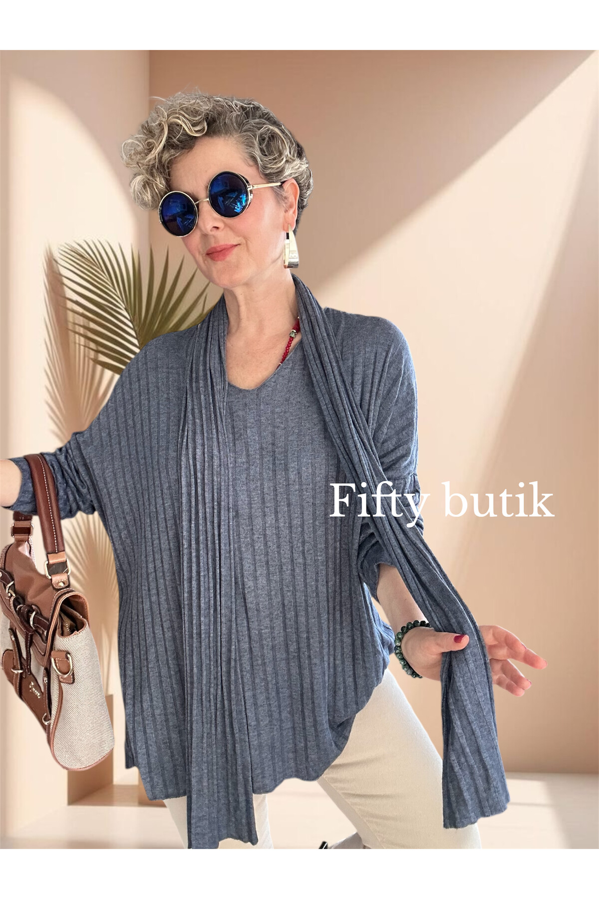 Rossi İtalyan Fularlı Tasarım Triko Bluz Jeans