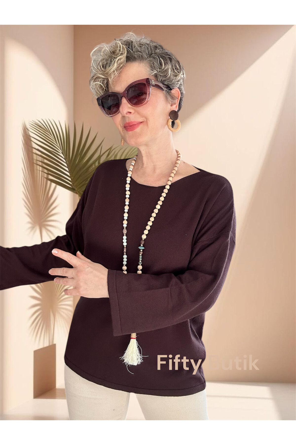 Russi Tasarım Triko Bluz Acı Kahve