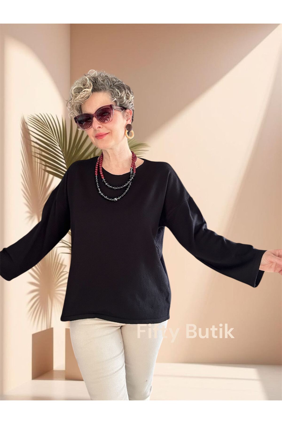 Russi Tasarım Triko Bluz Siyah