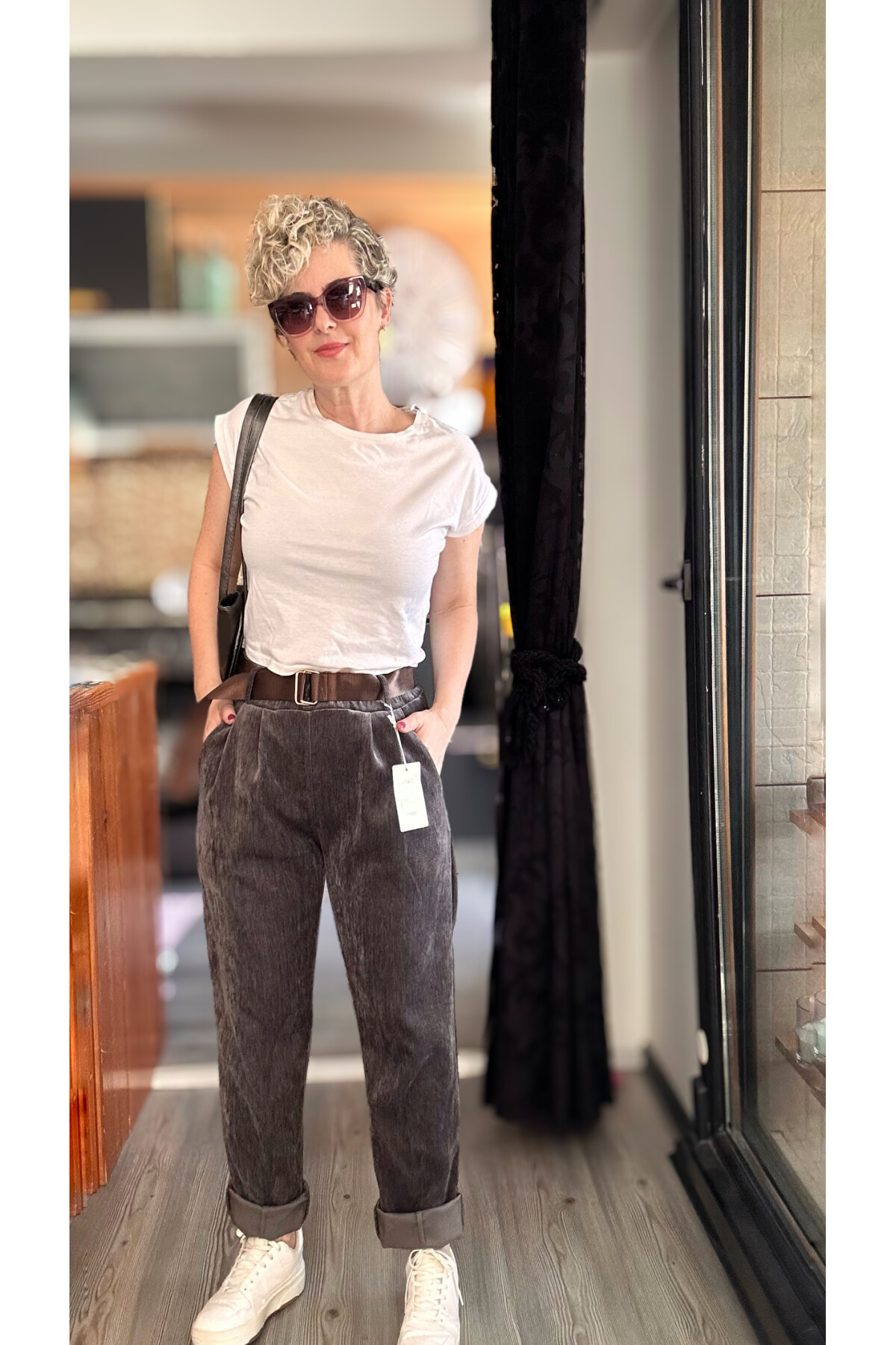 Sello İtalyan Şönil Kemerli Pantolon Gri