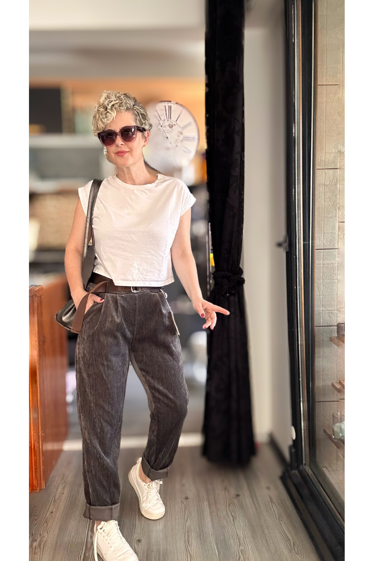 Sello İtalyan Şönil Kemerli Pantolon Gri