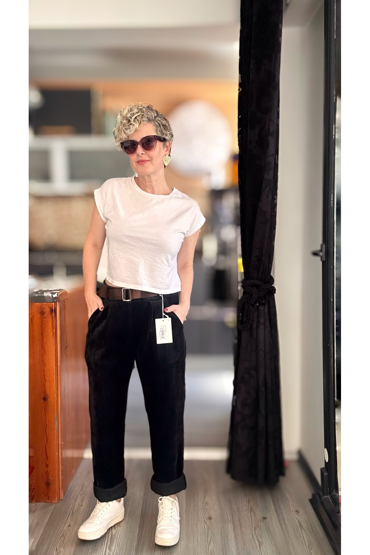 Sello İtalyan Şönil Kemerli Pantolon Siyah