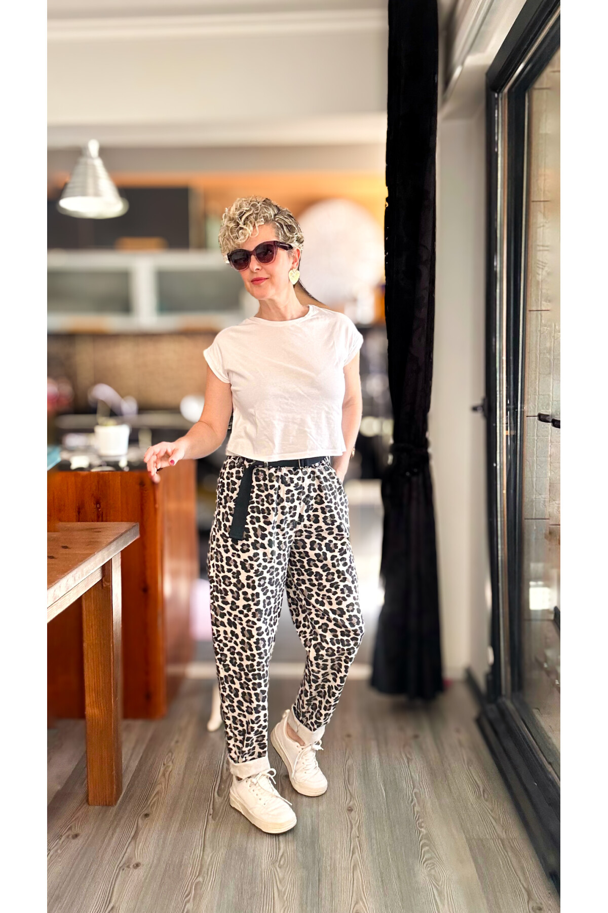 Senly İtalyan Leopar Kemerli Pantolon Bej