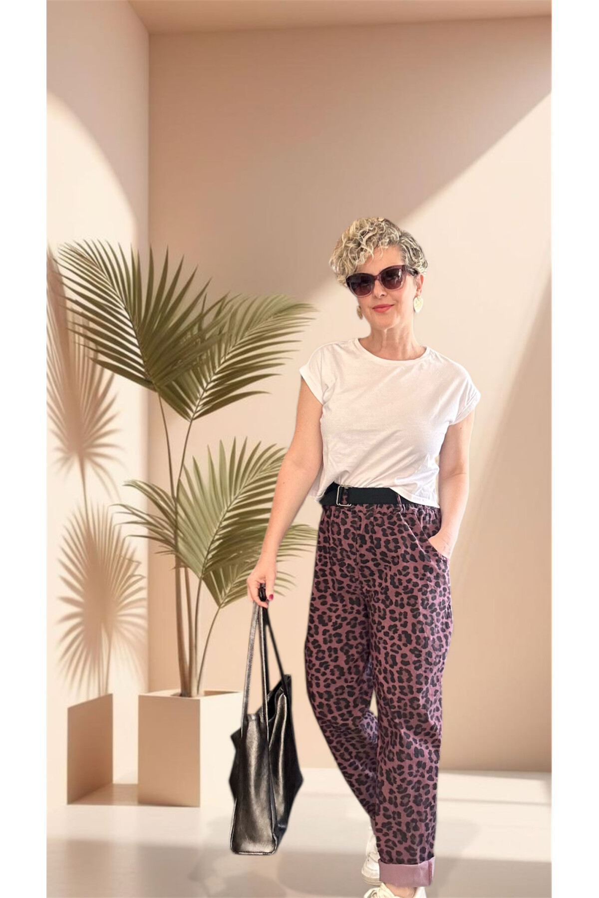 Senly İtalyan Leopar Kemerli Pantolon Bordo