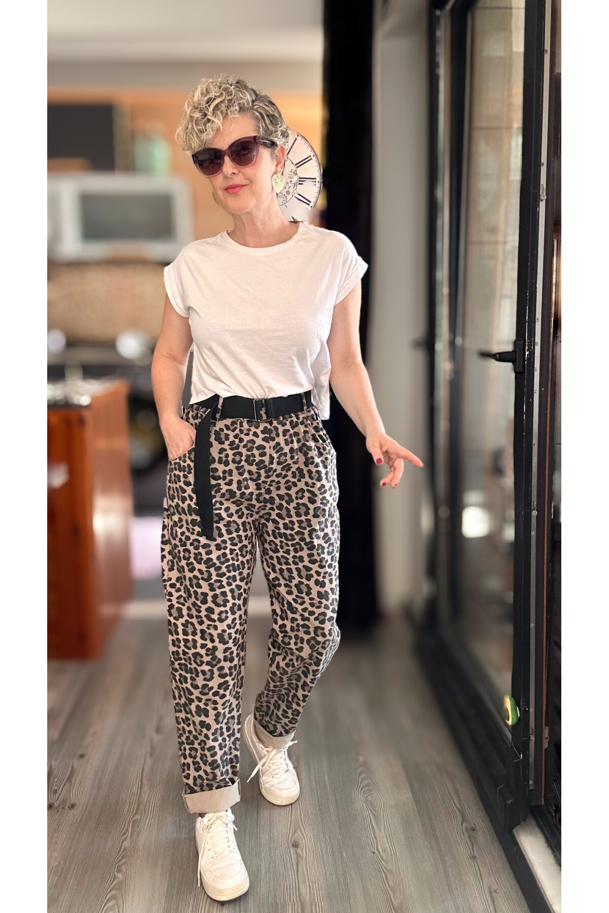 Senly İtalyan Leopar Kemerli Pantolon Vizon