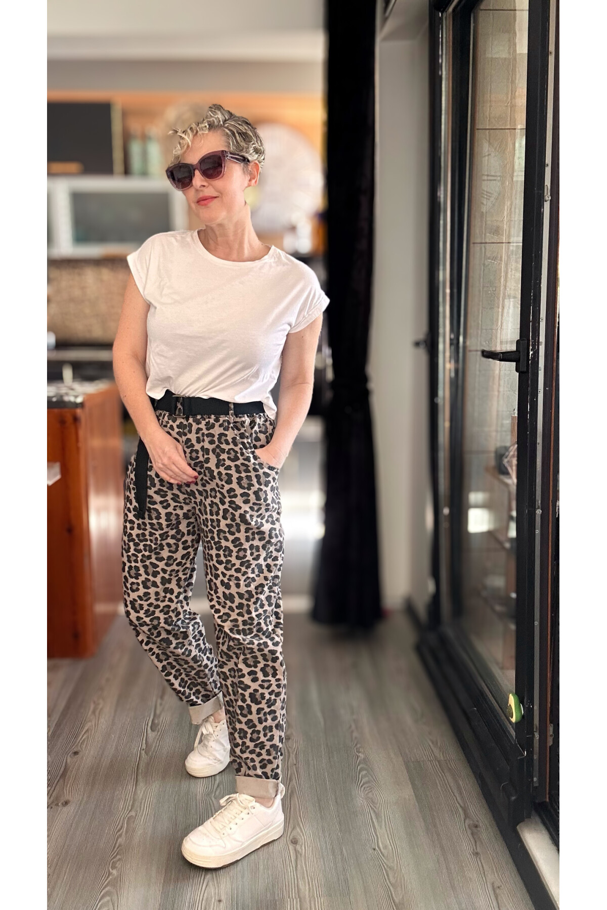 Senly İtalyan Leopar Kemerli Pantolon Vizon