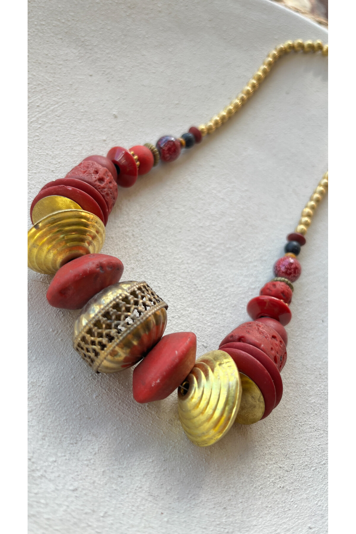 Sniffle Pirinç Cam Etnik Kolye