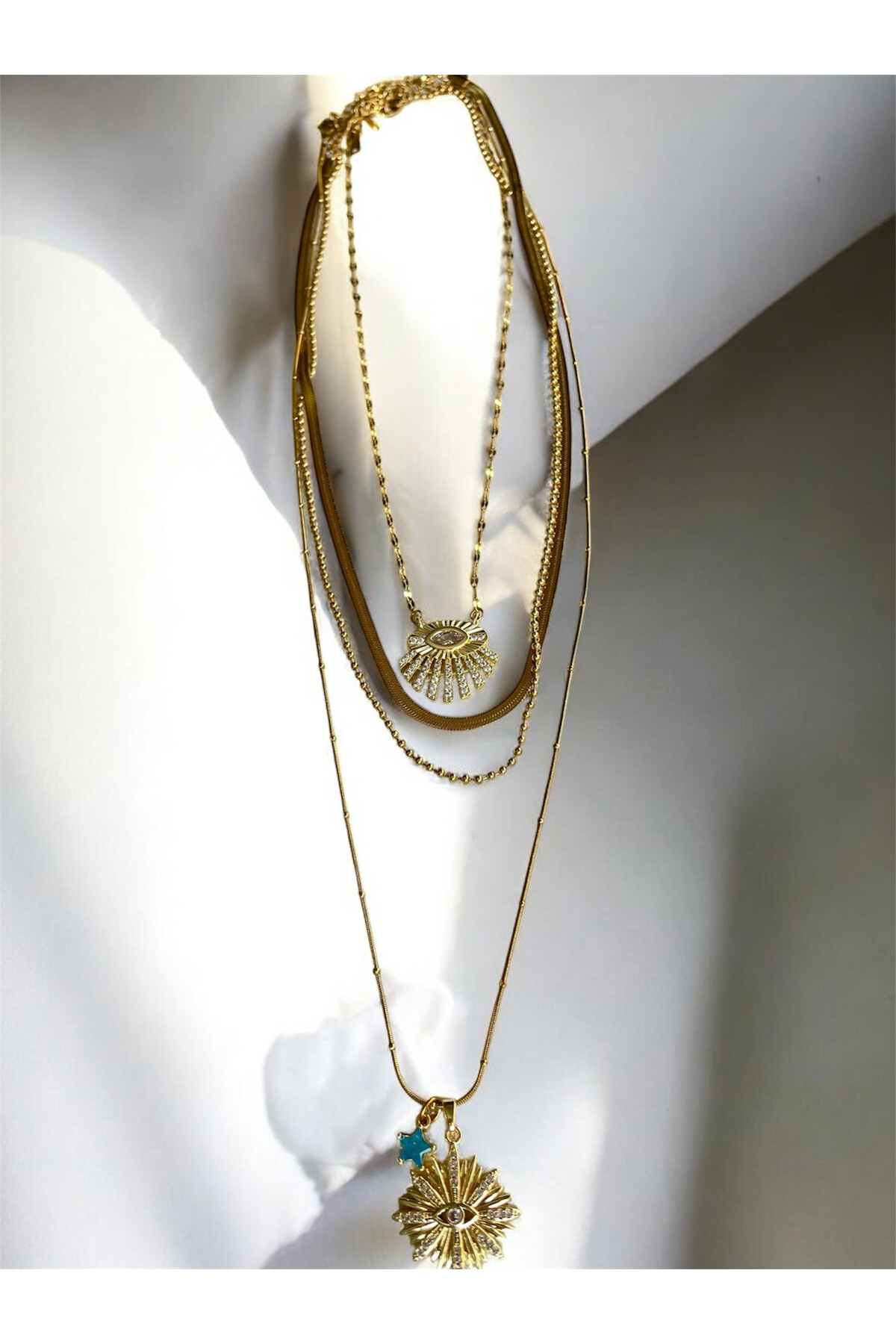 Sorra Çelik Gold Çoklu Kolye