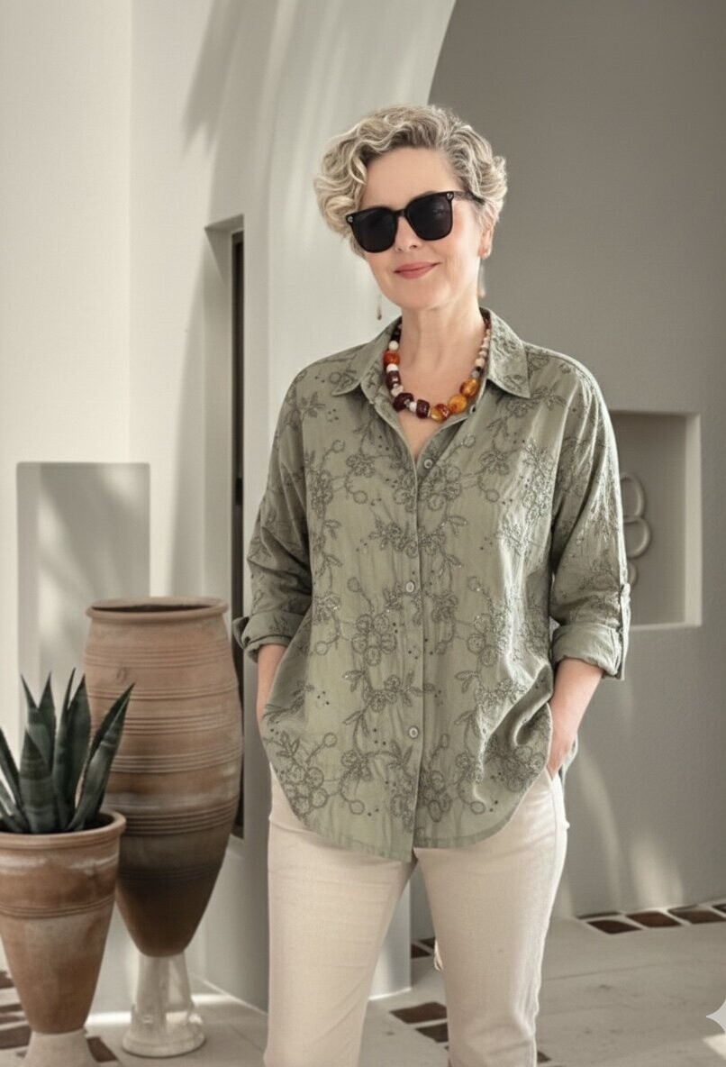 Taffi İtalyan Fisto Pul Detay Gömlek Haki Yeşil