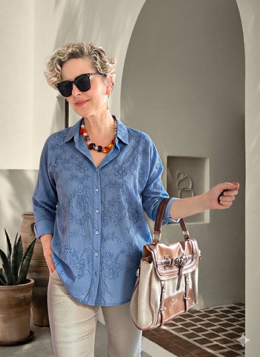 Taffi İtalyan Fisto Pul Detay Gömlek İndigo Mavi