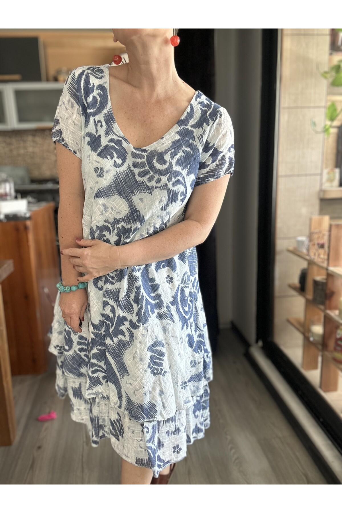 Tassi İtalyan Lotus Desenli Elbise Açık Mavi