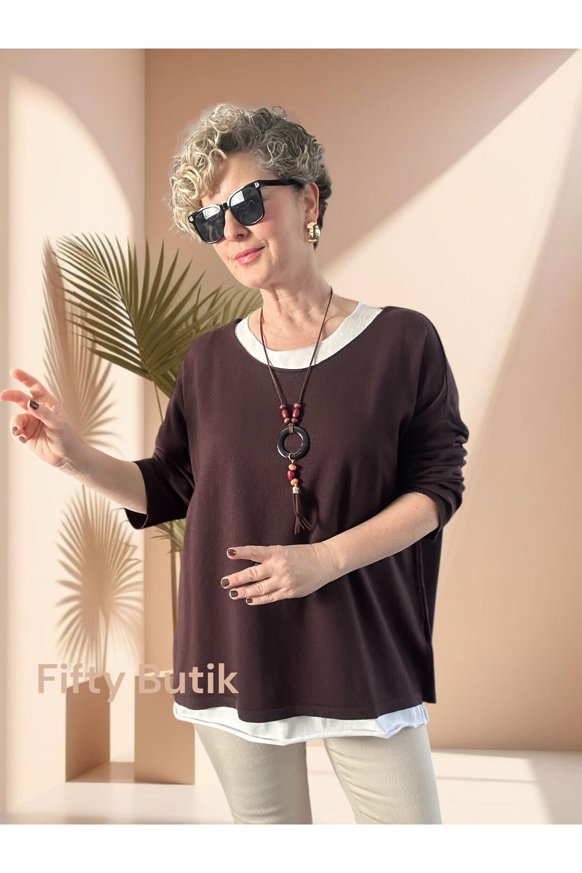 Torre Atletli Kolye Detay Triko Bluz Kahve