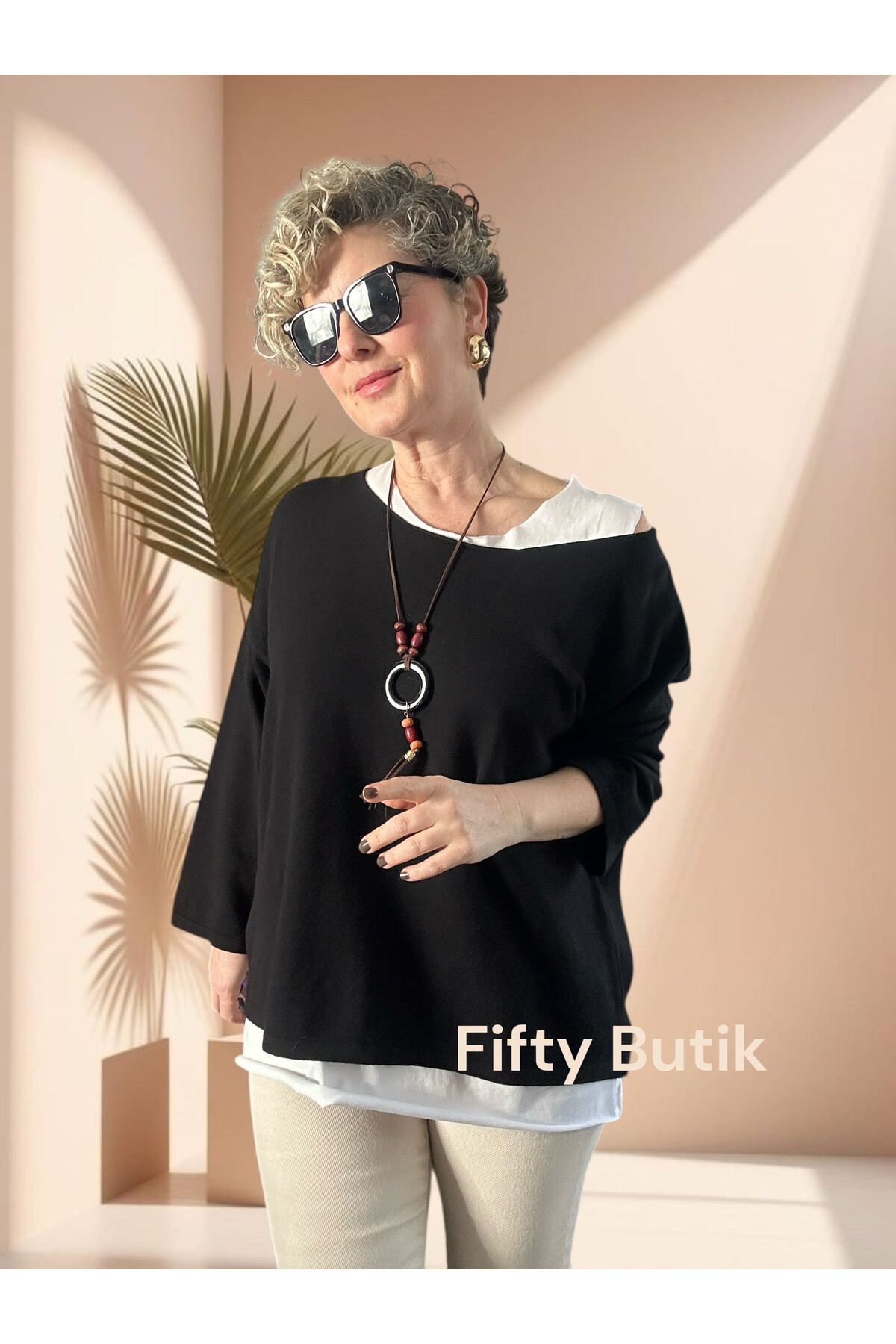 Torre Atletli Kolye Detay Triko Bluz Siyah