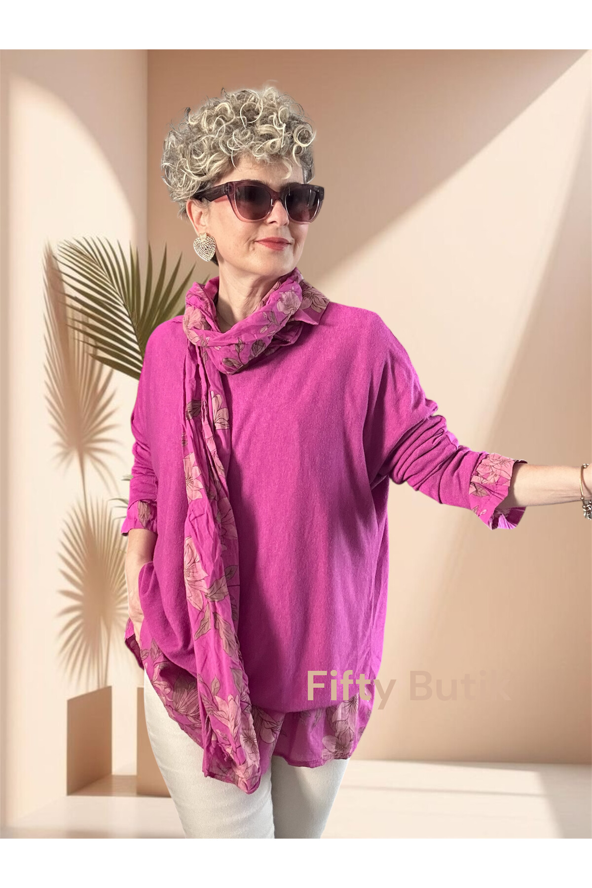 Tussi İtalyan Gömlekli Bluz Triko Takım Fuşya