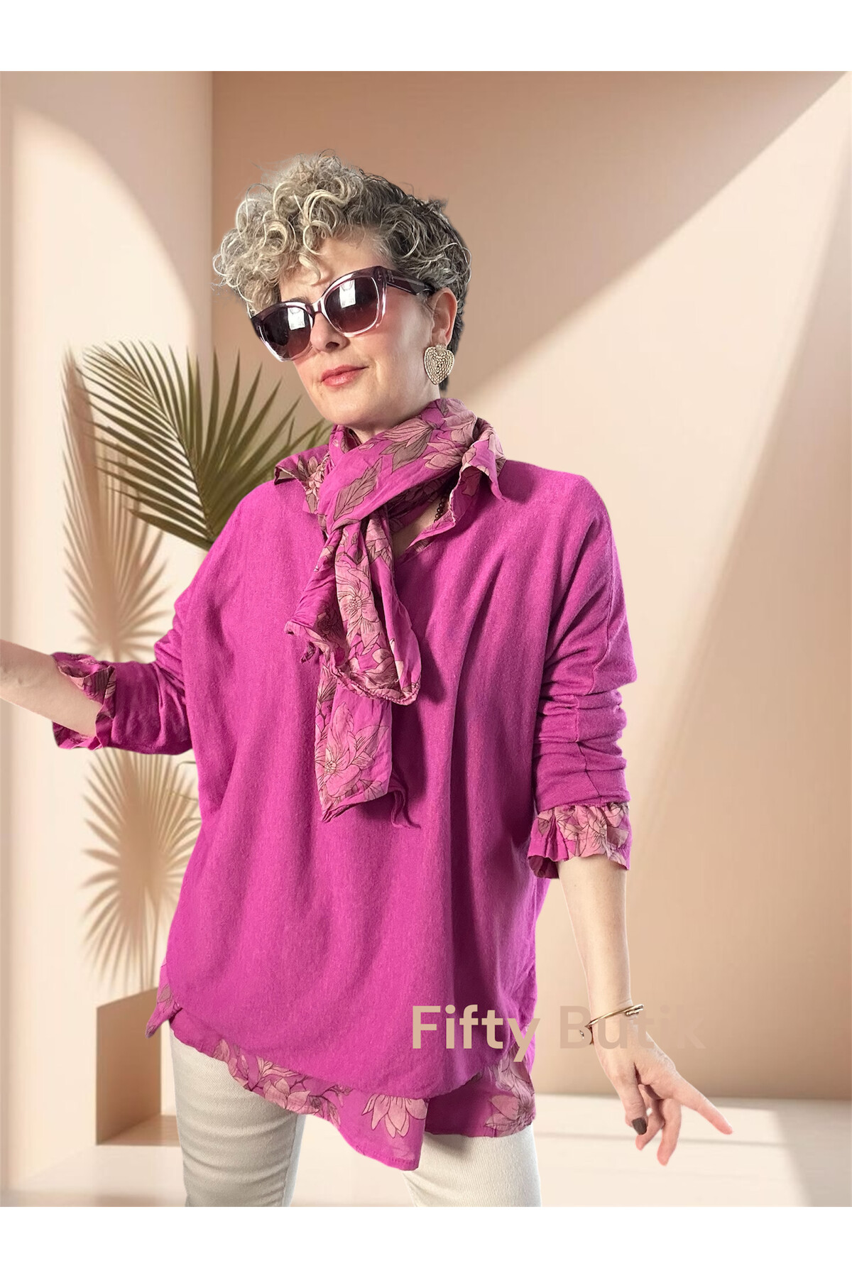 Tussi İtalyan Gömlekli Bluz Triko Takım Fuşya