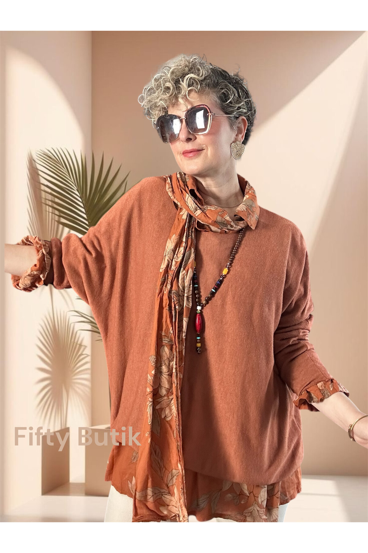 Tussi İtalyan Gömlekli Bluz Triko Takım Kiremit