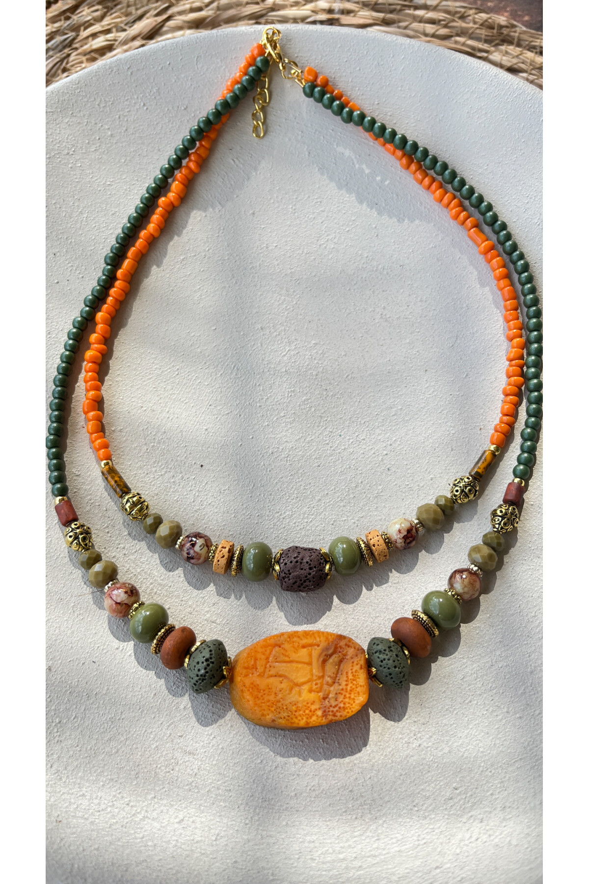 Twilight Pirinç Cam Etnik Kolye