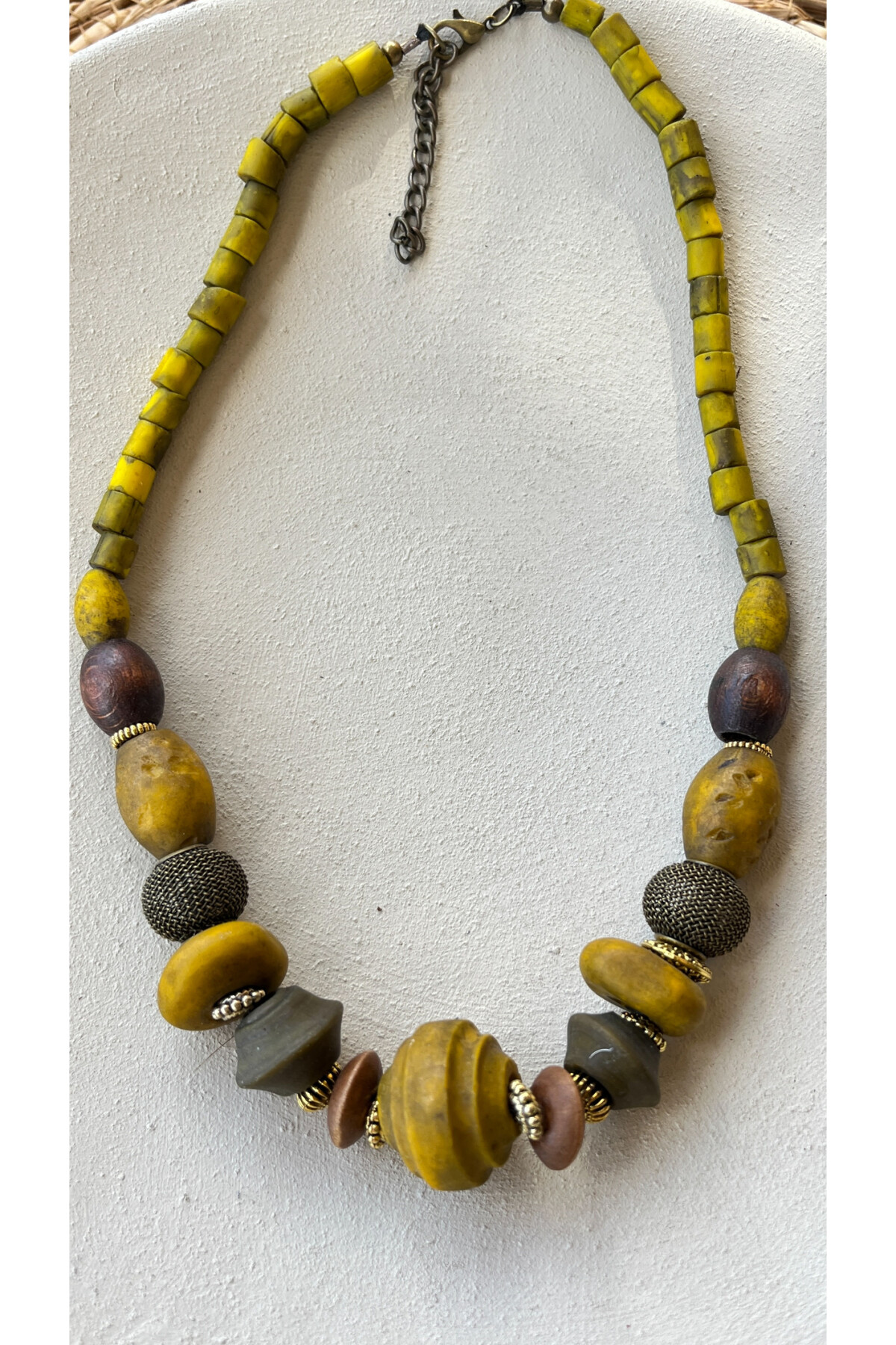 Twinkle Pirinç Cam Etnik Kolye Safran