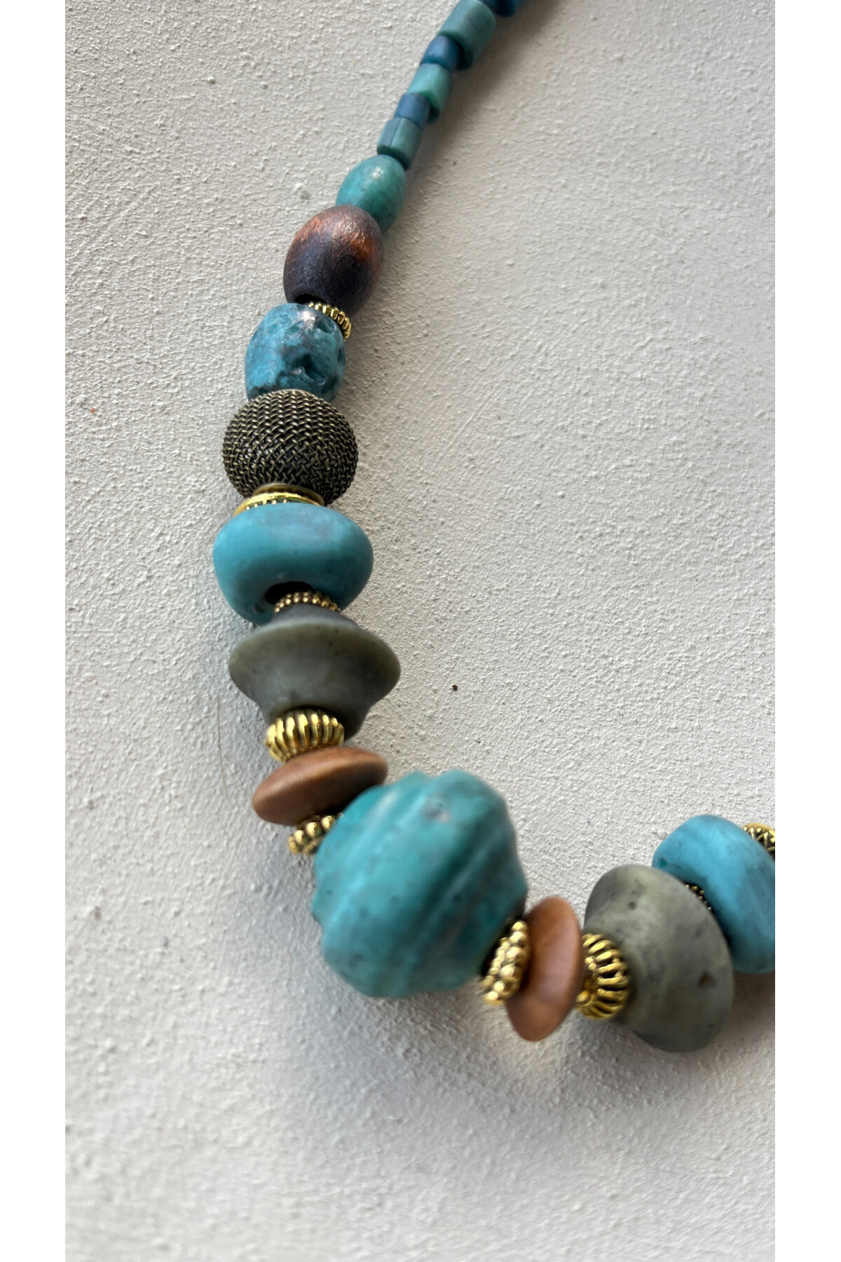 Twinkle Pirinç Cam Etnik Kolye Turkuaz