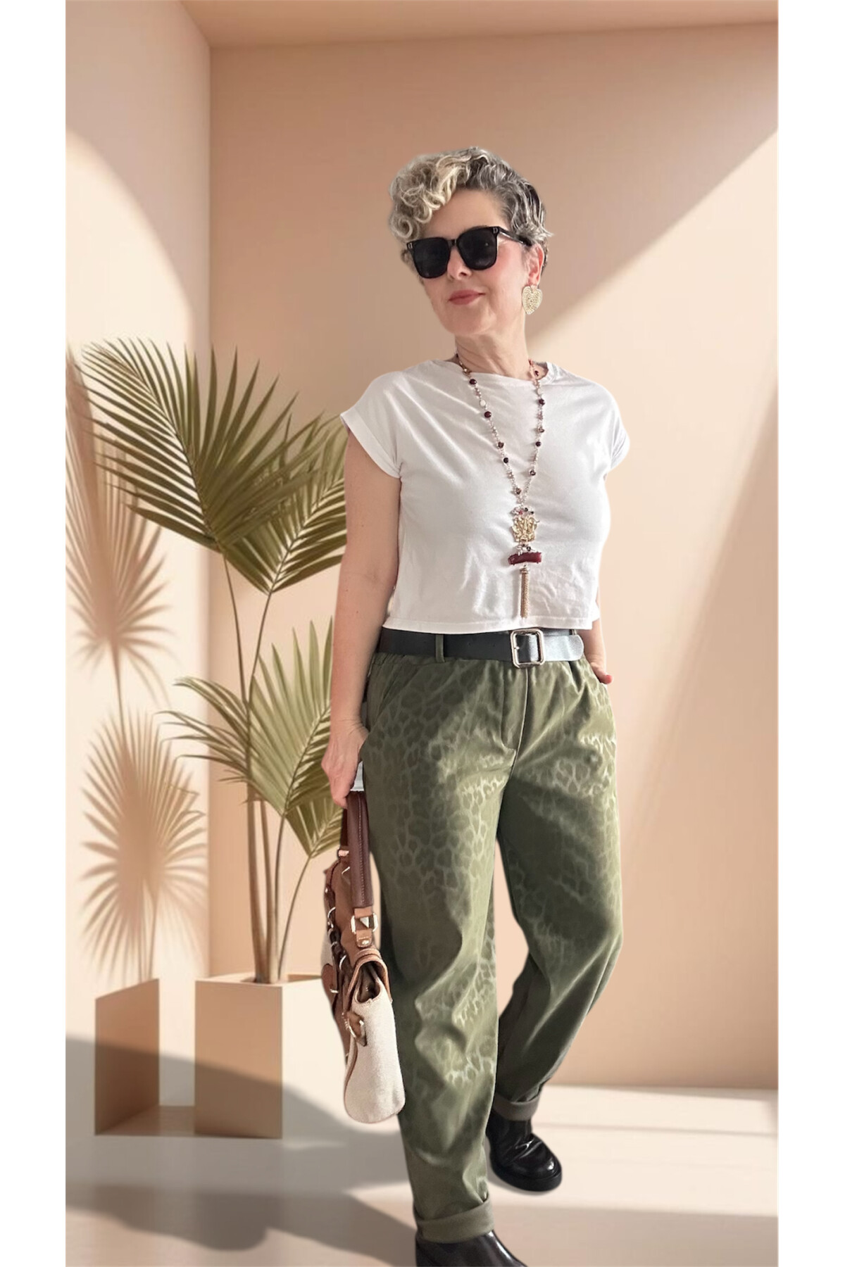 Vento İthal Leopar Desen Deri Görünüm Pantolon Haki