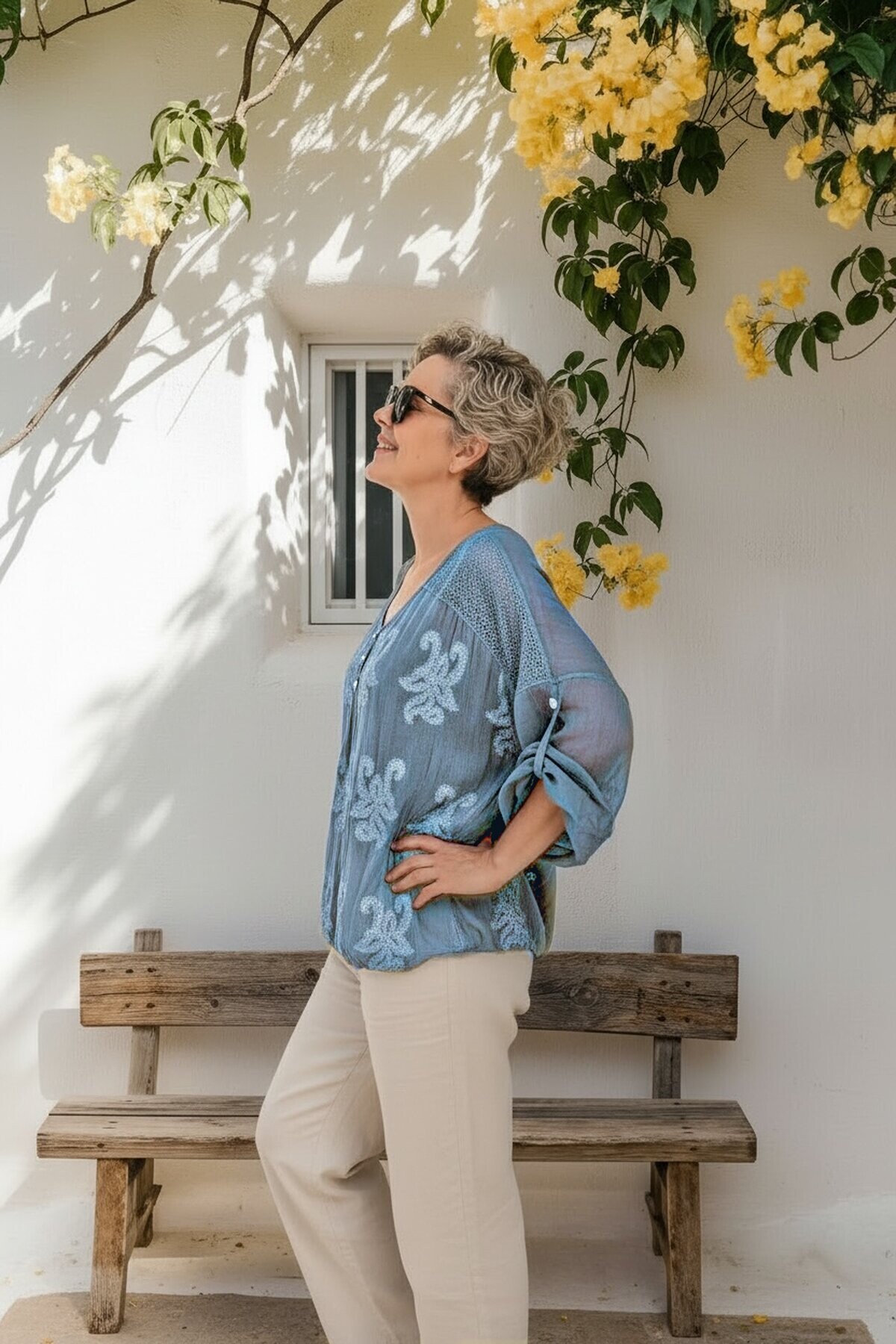 Vessa İtalyan Seri Nakışlı Premium İpek Bluz Mavi