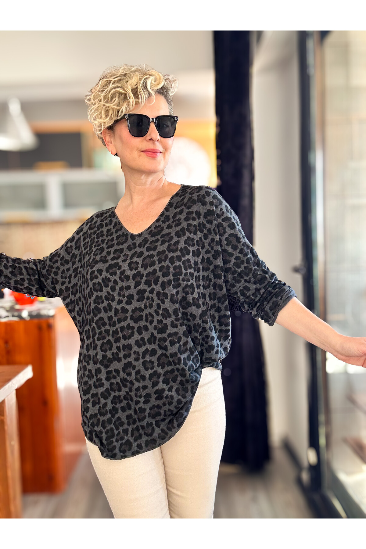 Virgin İtalyan V Yaka Desenli Triko Gri