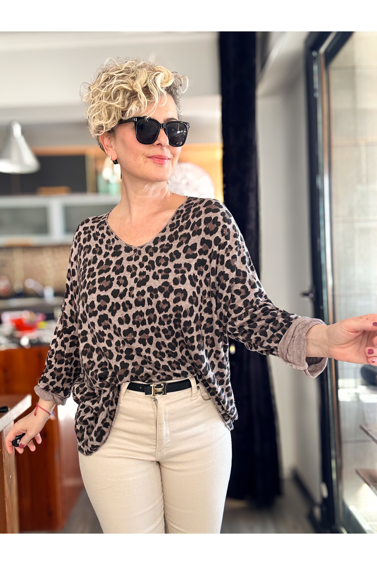 Virgin İtalyan V Yaka Desenli Triko Vizon