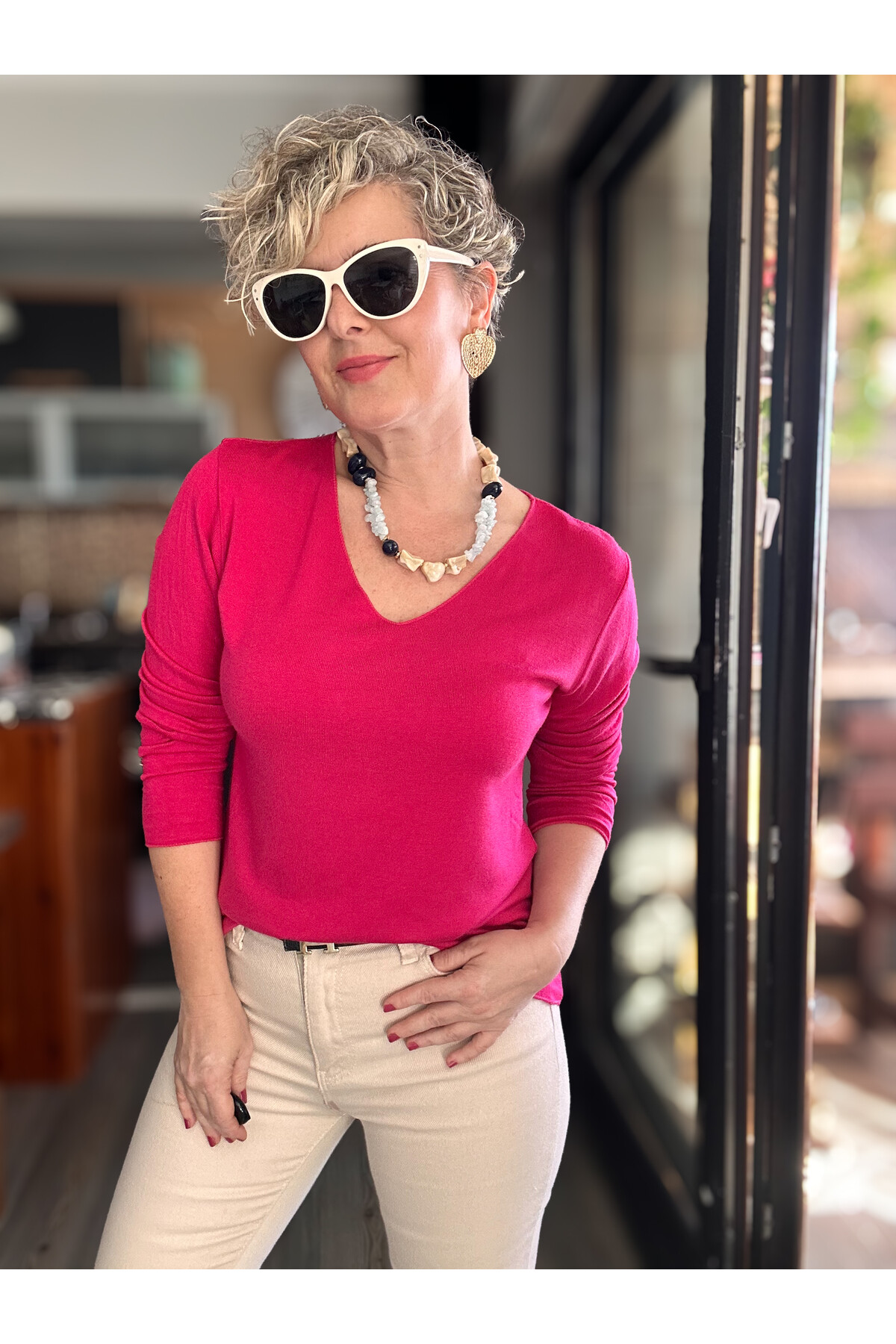 Zanna İtalyan V Yaka Triko Fuşya