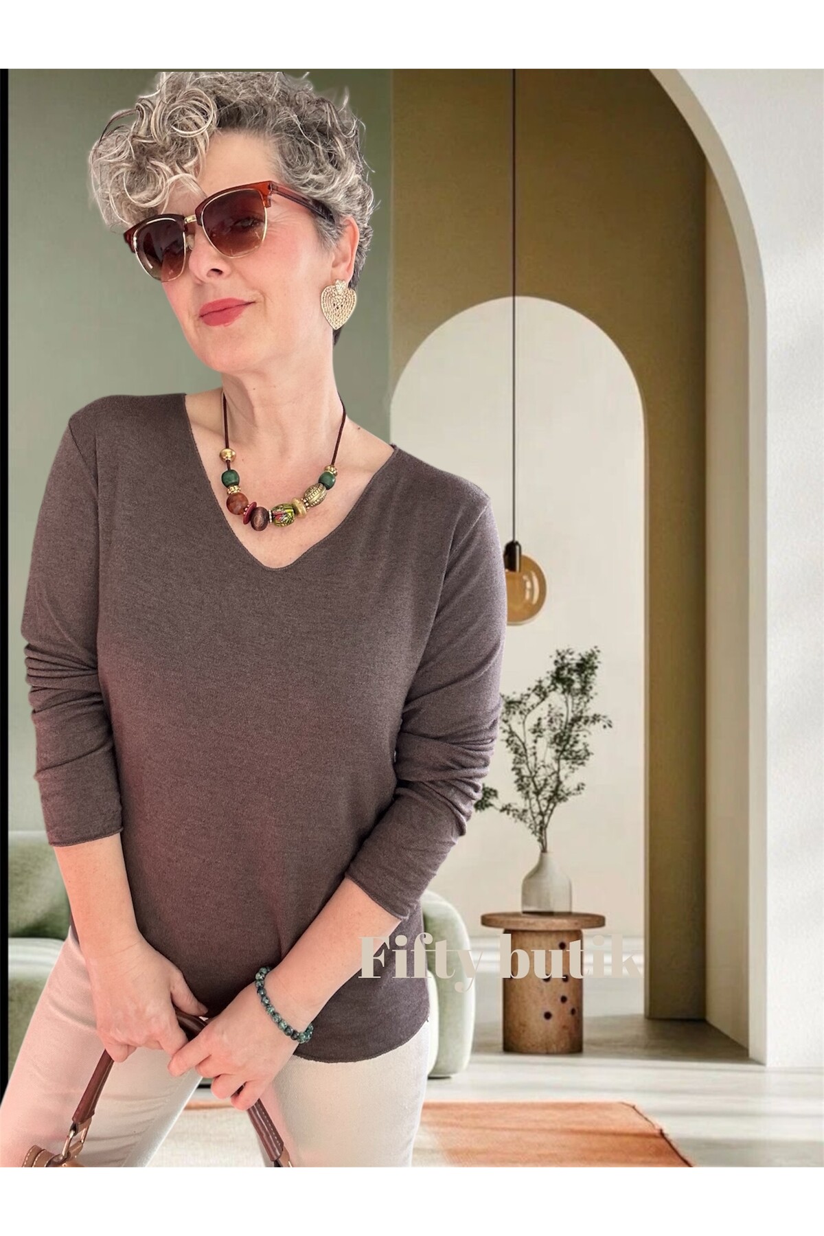 Zanna İtalyan V Yaka Triko Kahverengi