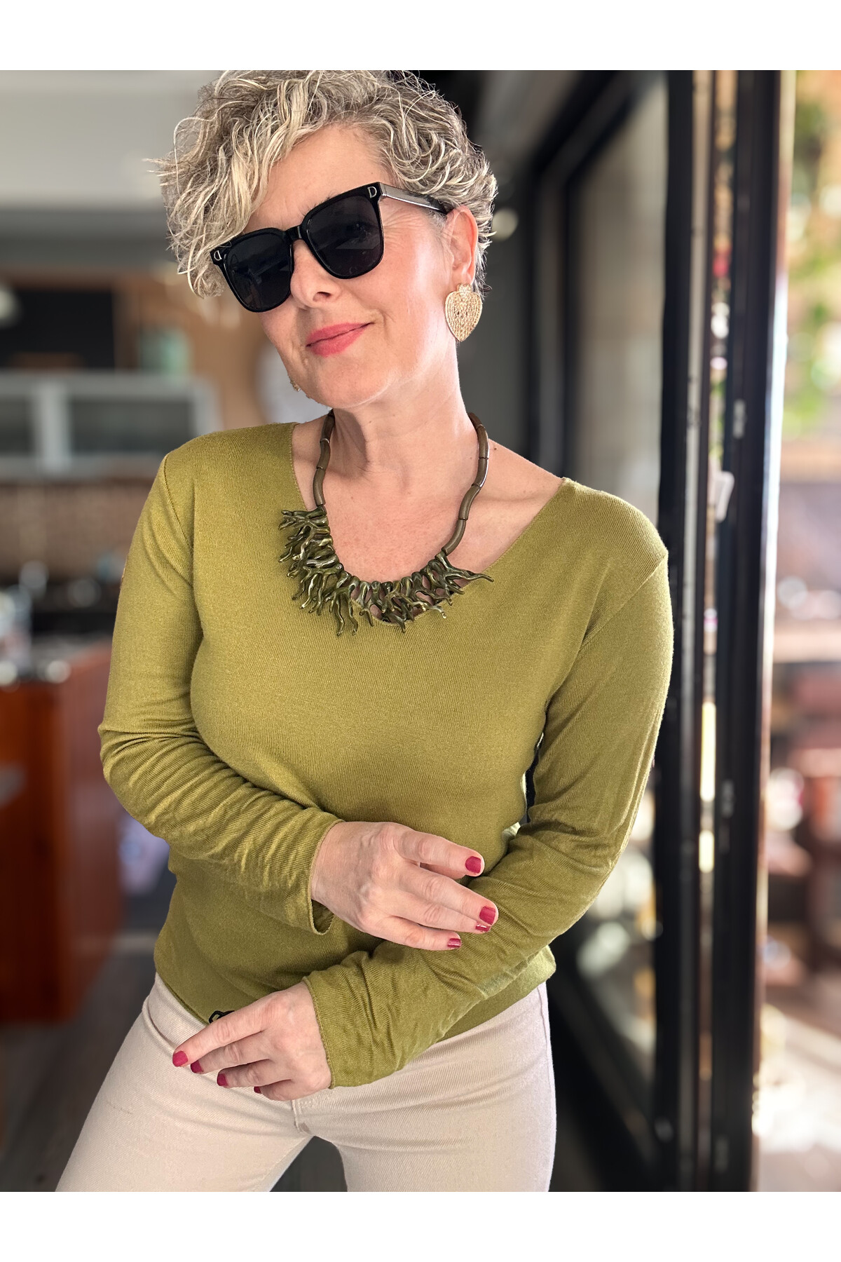 Zanna İtalyan V Yaka Triko Yağ Yeşil