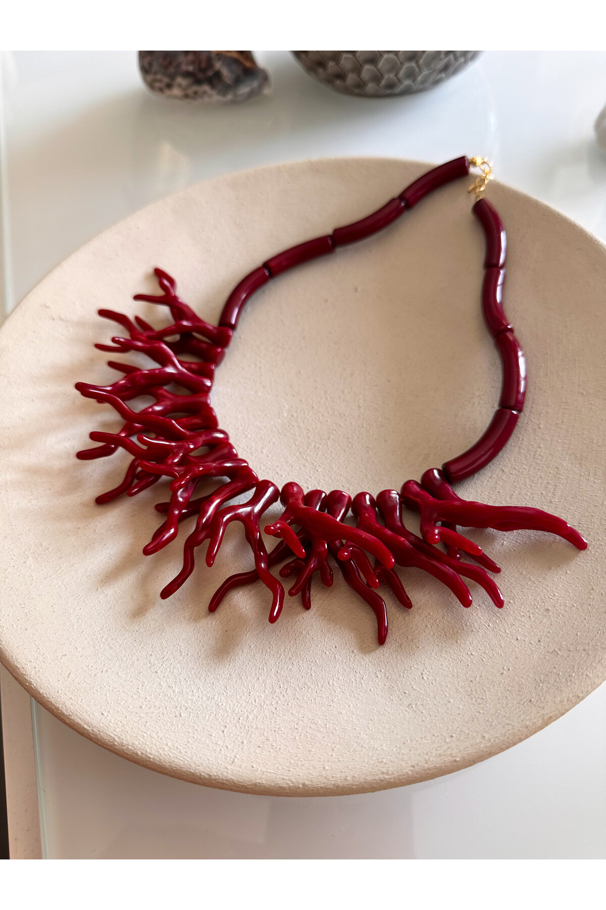 Zeyra Akrilik Mercan Desen Kolye Bordo