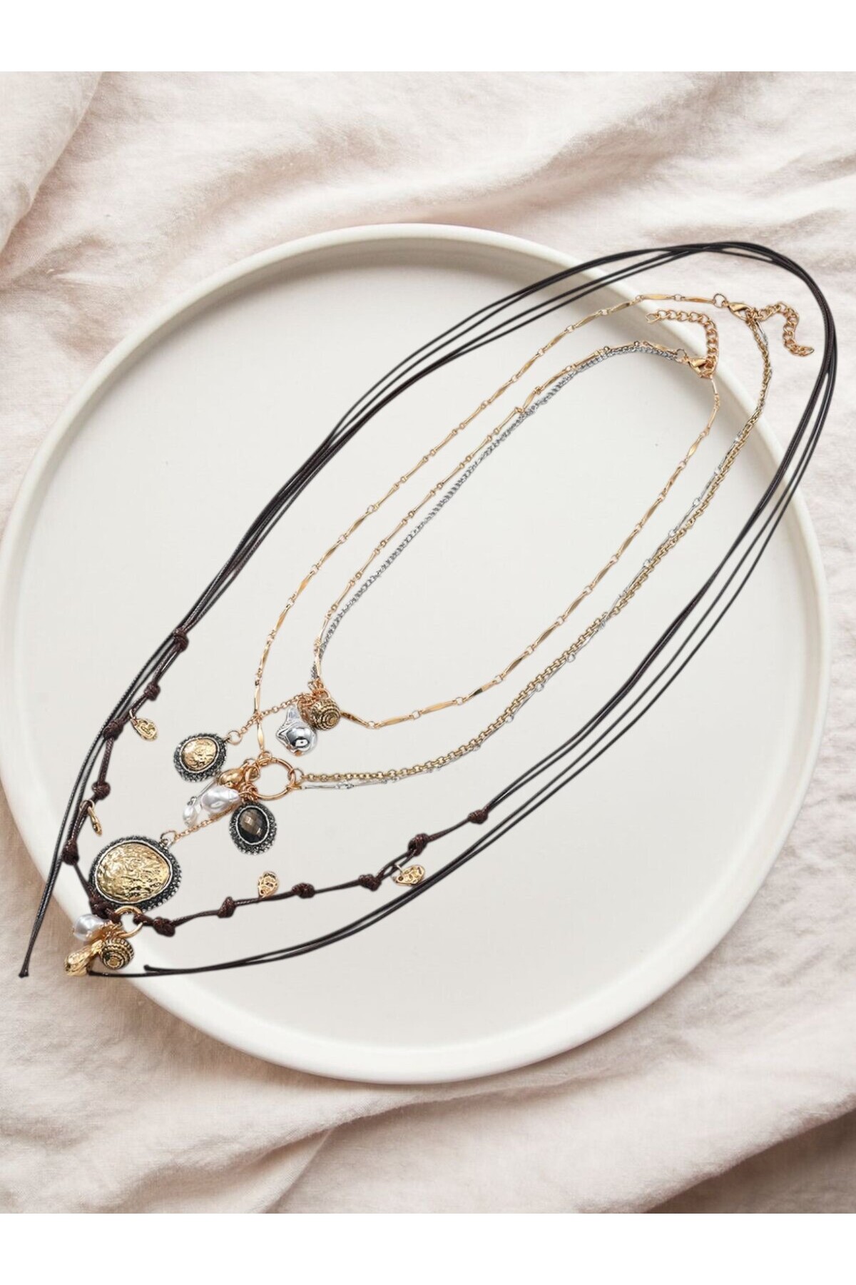 ZRA Modell Akla Çoklu Silver Gold  Kolye