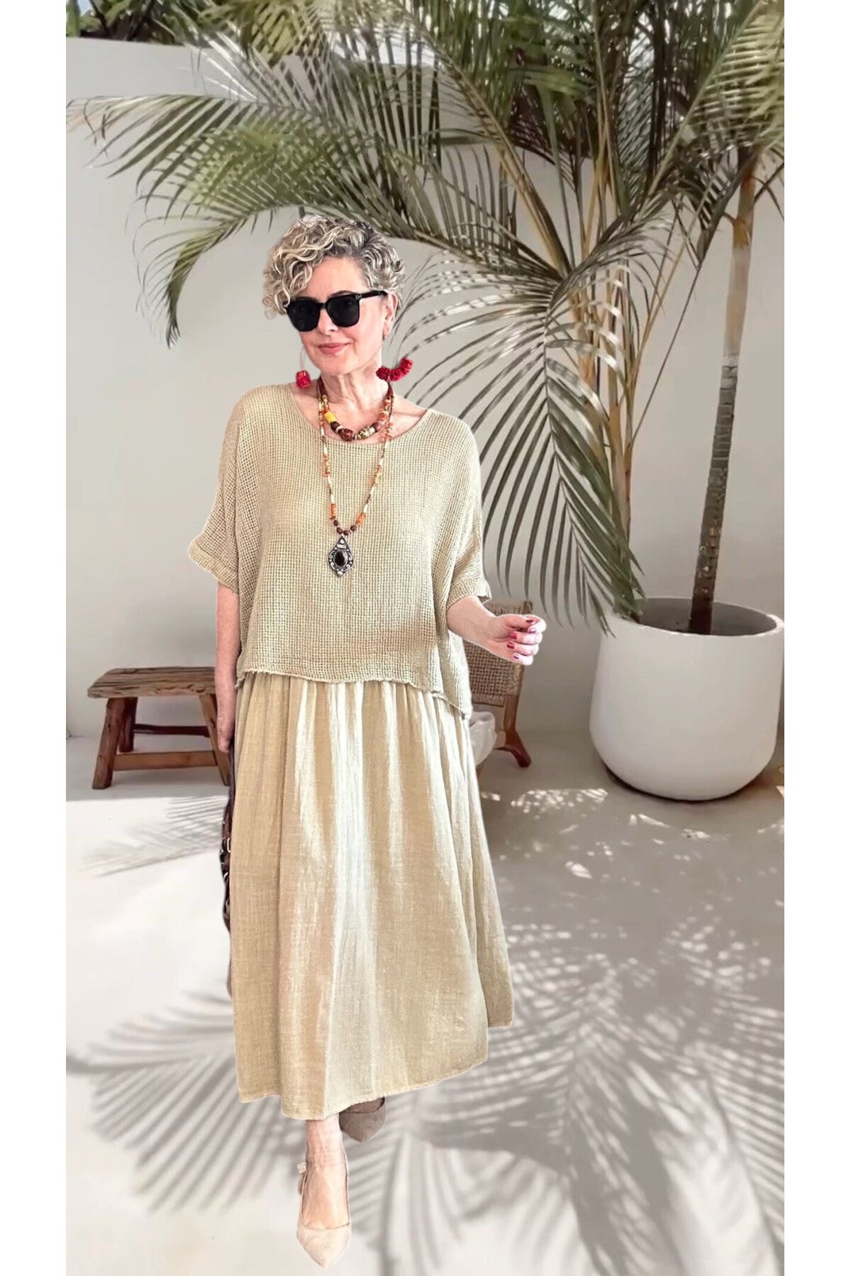 Abitare İtalyan Fisto File Detay Vip Elbise Kum Beige