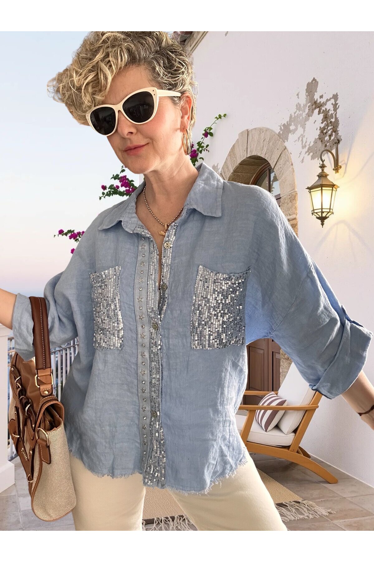 Afro  İtalyan Vip Pul Payet Detay Gömlek Ceket Bebe Mavi