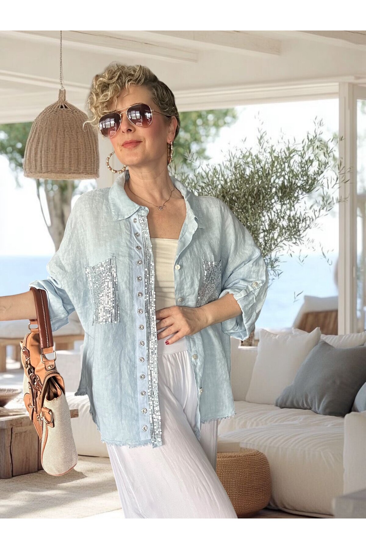 Afro  İtalyan Vip Pul Payet Detay Gömlek Ceket Bebe Mavi