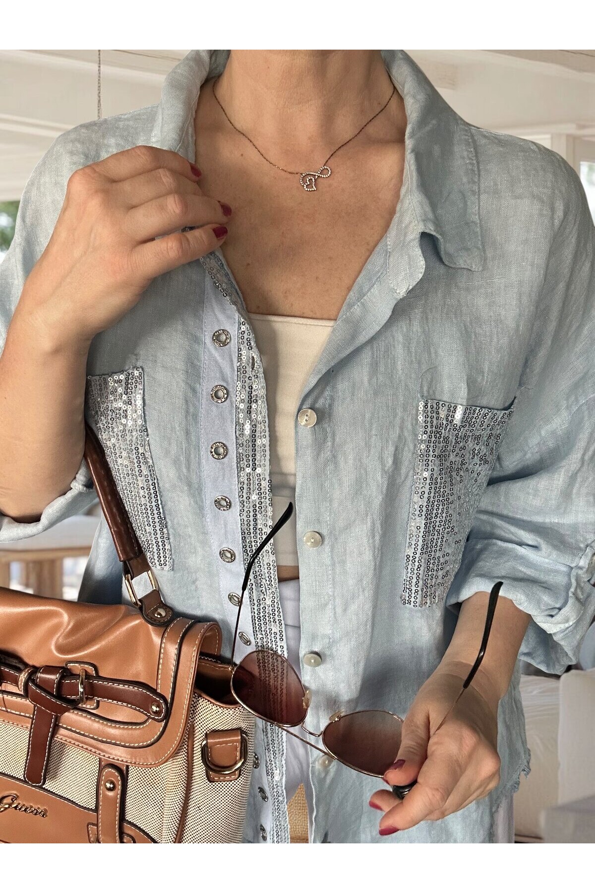 Afro  İtalyan Vip Pul Payet Detay Gömlek Ceket Bebe Mavi