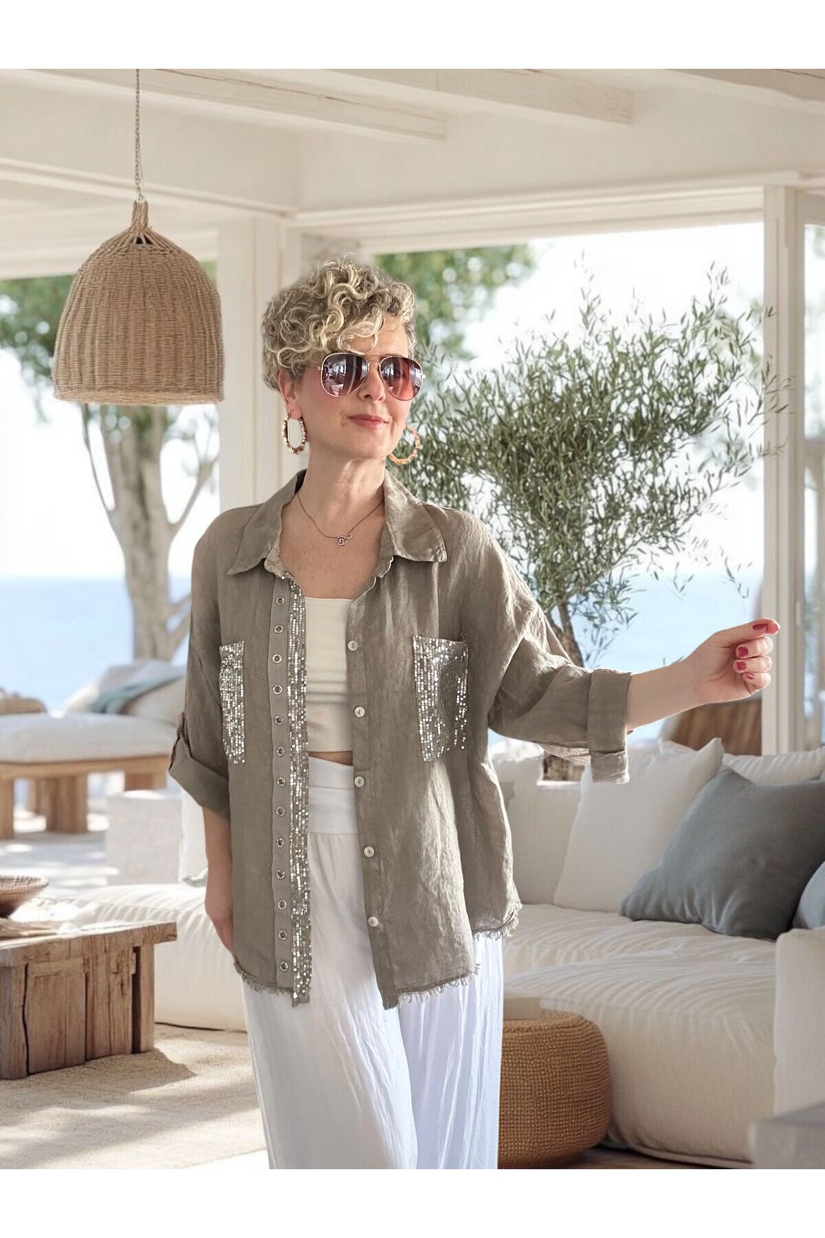 Afro  İtalyan Vip Pul Payet Detay Gömlek Ceket Nefti