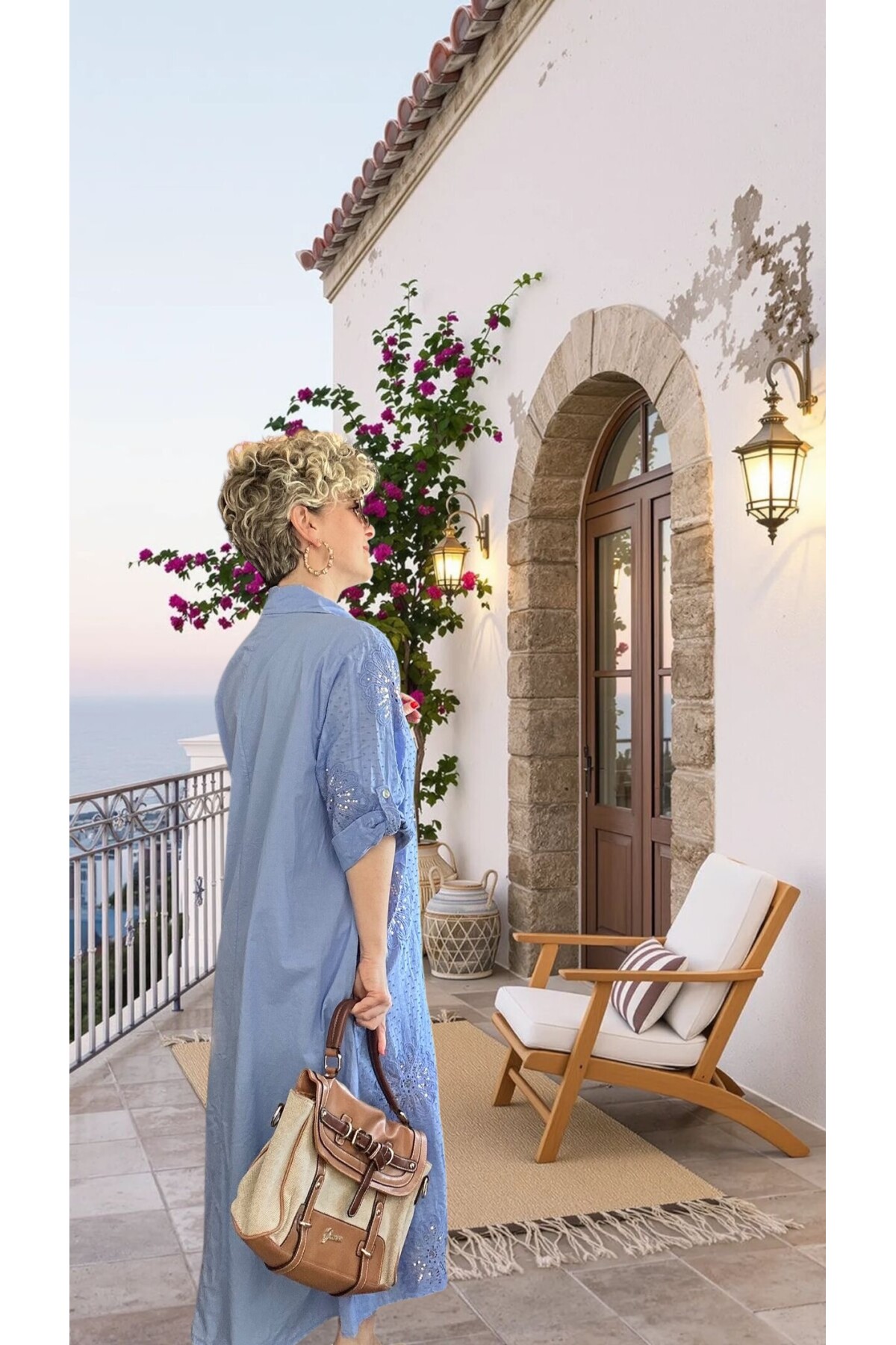 Alba Artizan Doku İtalyan Pul Detaylı Gömlek  Elbise Kap İmperial Mavi