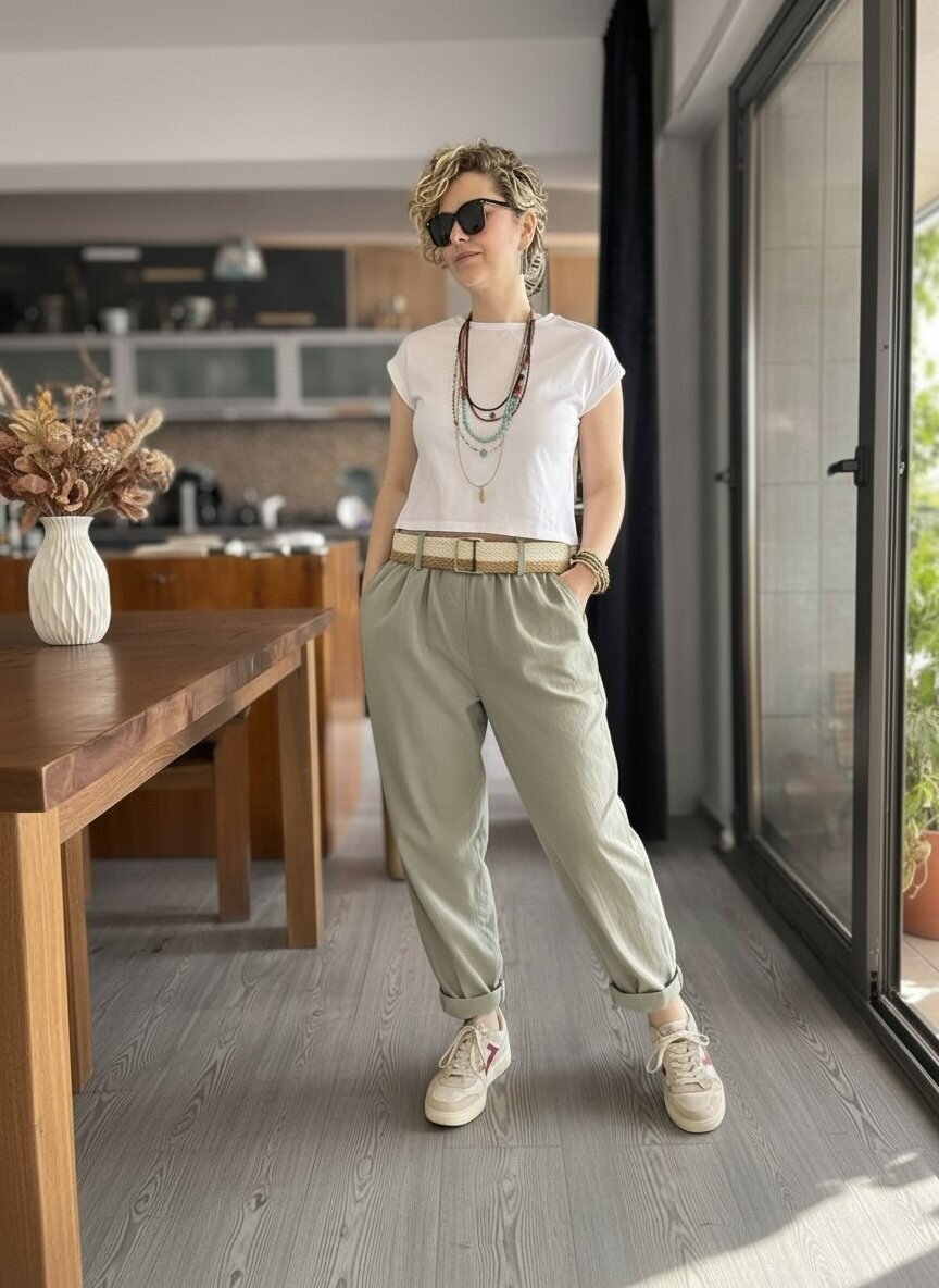 Betty İtalyan Balon Kemerli Pantolon Haki