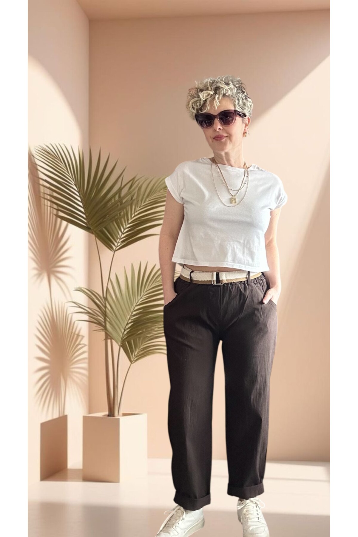 Betty İtalyan Balon Kemerli Pantolon Kahve