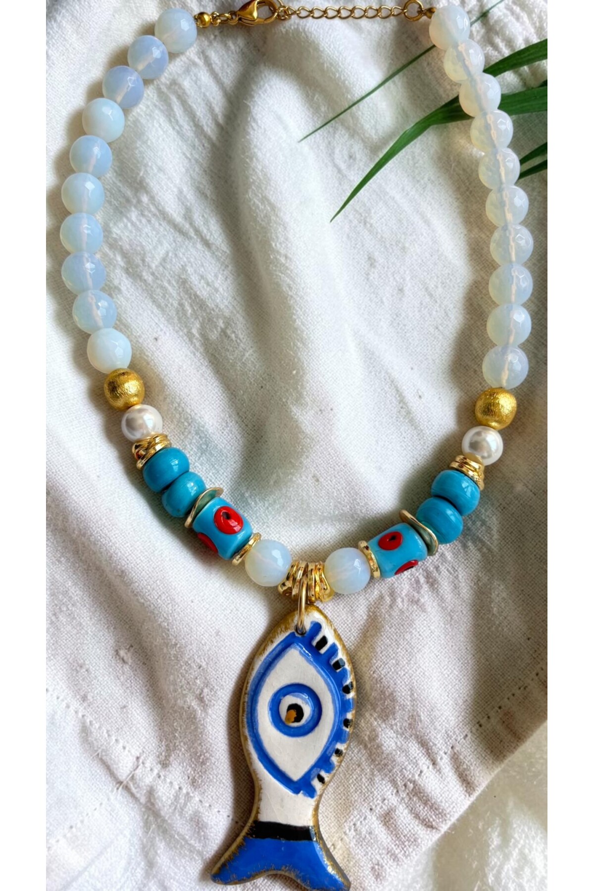 Bodrum Cam Opal  Etnik Kolye